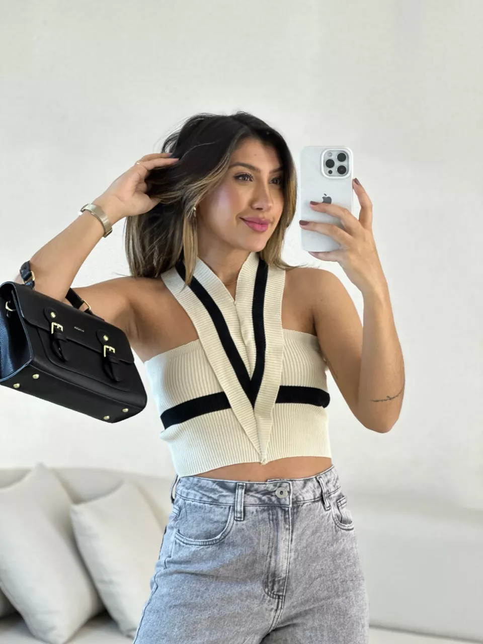 CROPPED BIANCA TRICOT preto - 0054480032 - CAROLLA FERRARO