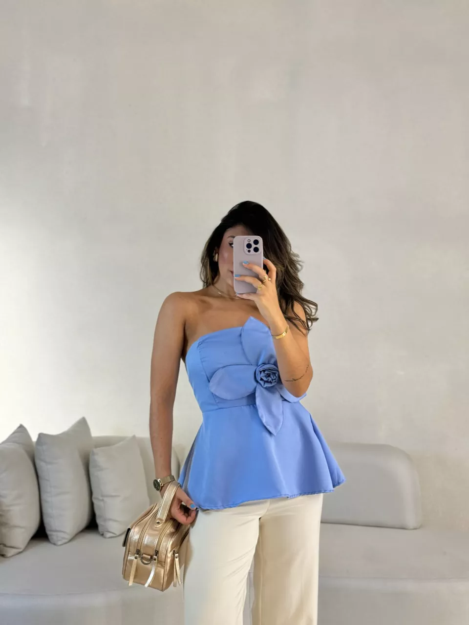 BLUSA FERNANDA FLOR TOMARA QUE CAIA AZUL