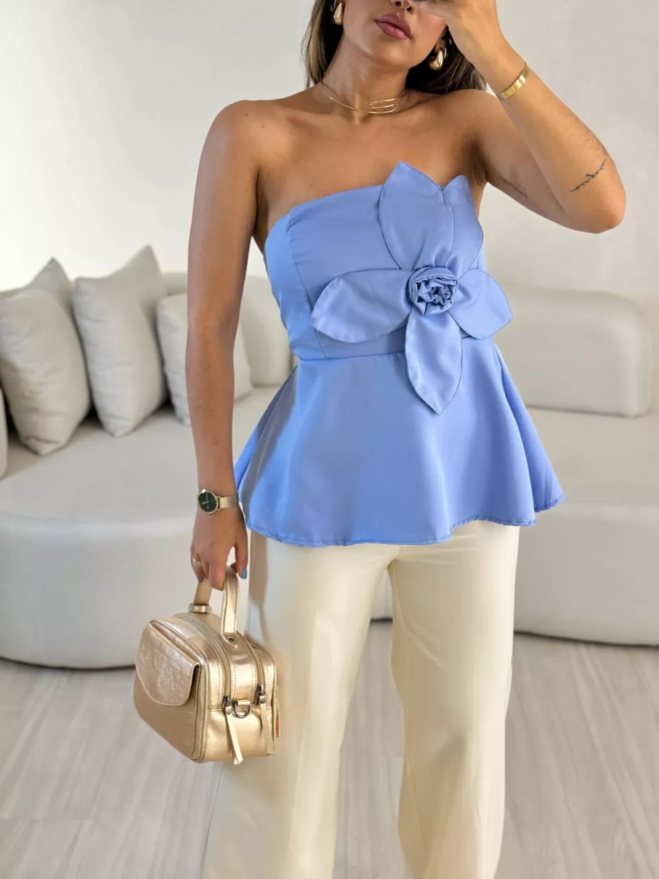 BLUSA FERNANDA FLOR TOMARA QUE CAIA AZUL