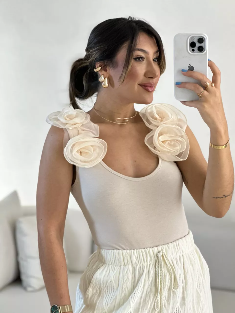 BODY DÁLIA FLOR MARFIM - 0055070056 - CAROLLA FERRARO