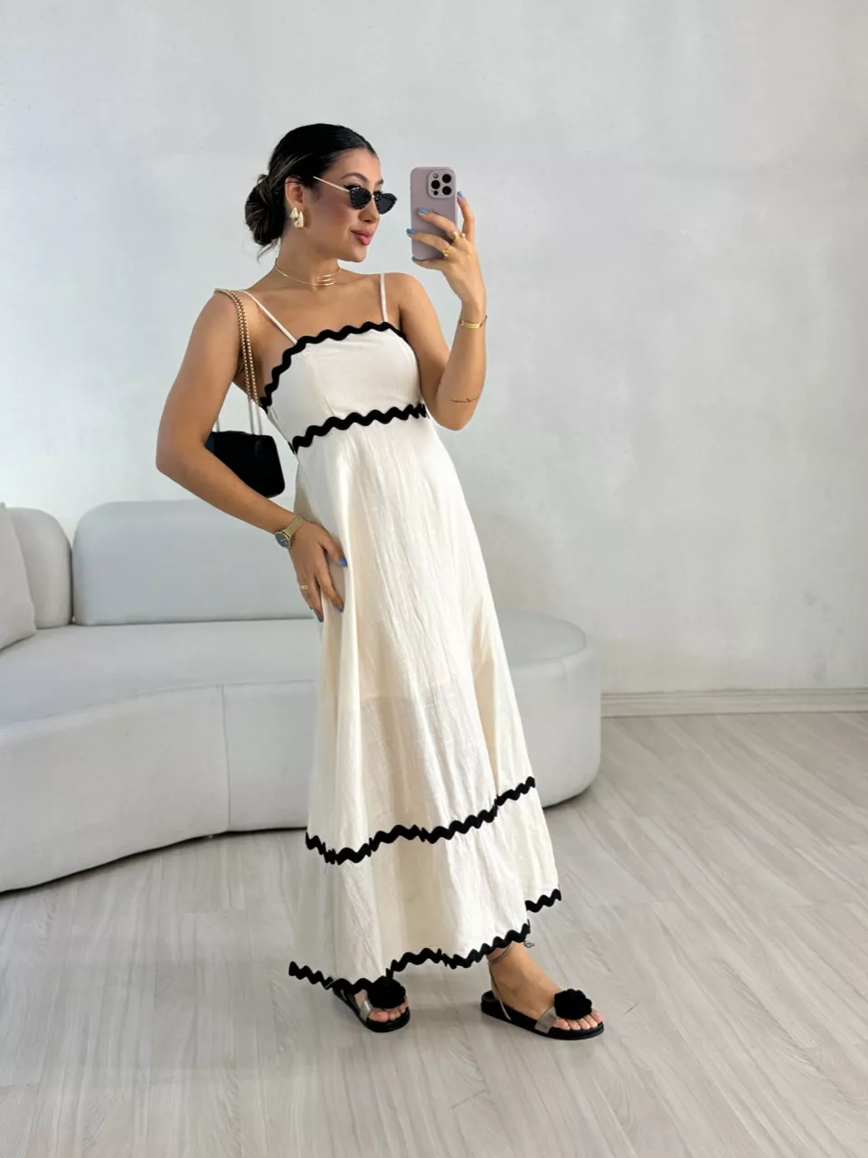 VESTIDO GABRIELA MIDI MARFIM - 0055730056 - CAROLLA FERRARO