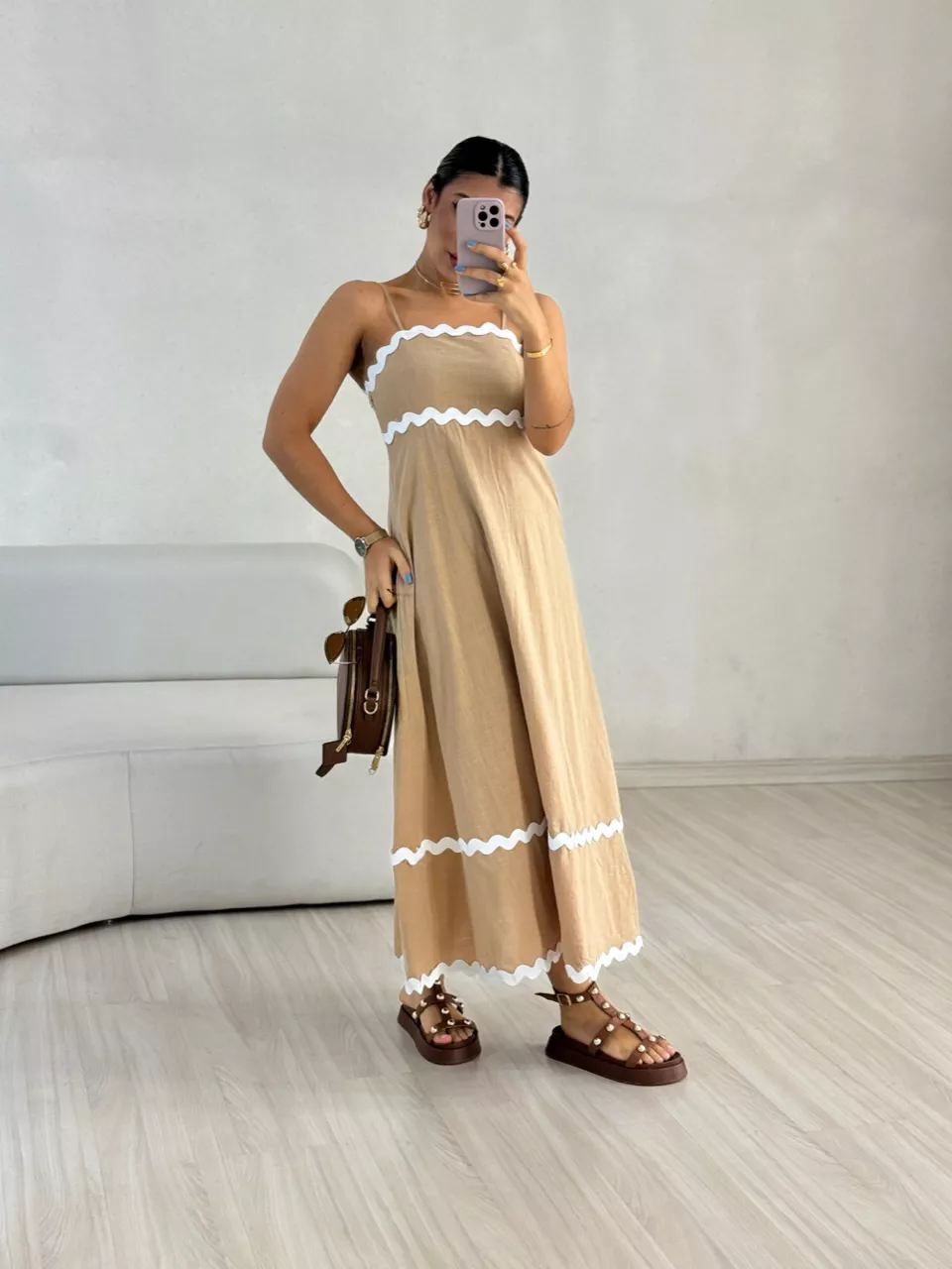 VESTIDO GABRIELA MIDI NUDE - 0055730049 - CAROLLA FERRARO