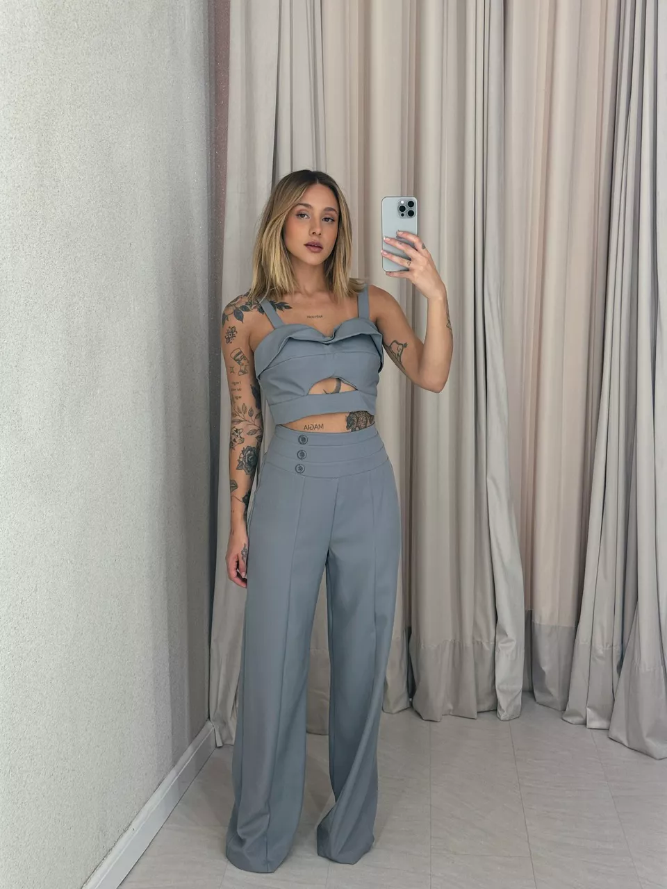 CONJUNTO ELIS CALÇA CROPPED CINZA - 0056550091 - CAROLLA FERRARO