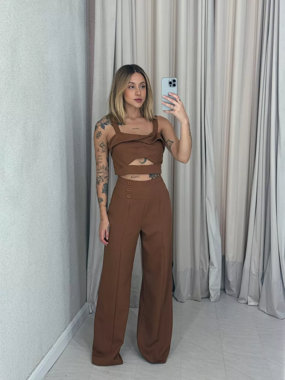 CONJUNTO ELIS CALÇA CROPPED MARROM - 0056550054 - CAROLLA FERRARO