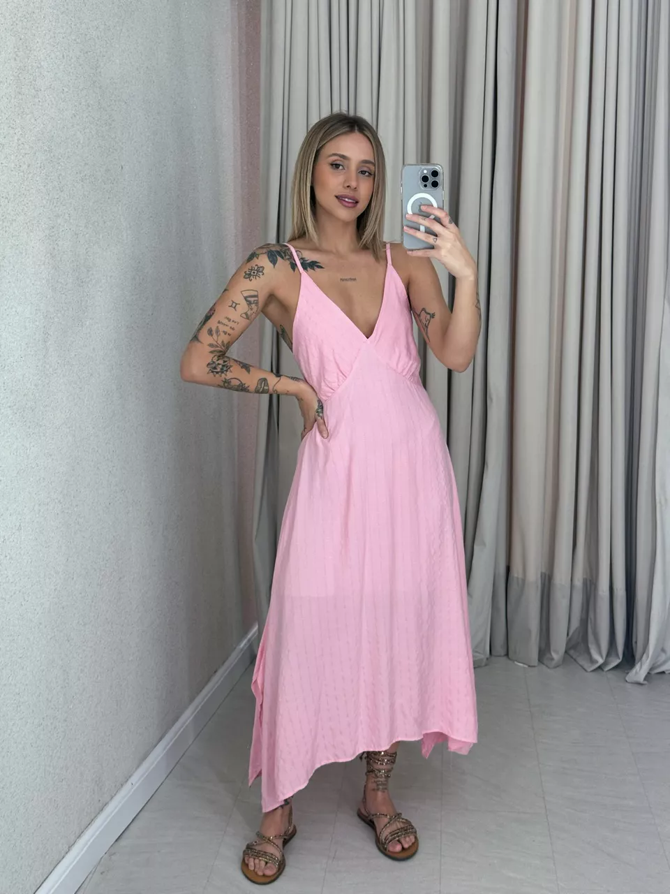 VESTIDO ANTONIETA ALÇA BABY PINK - 0057730366 - CAROLLA FERRARO