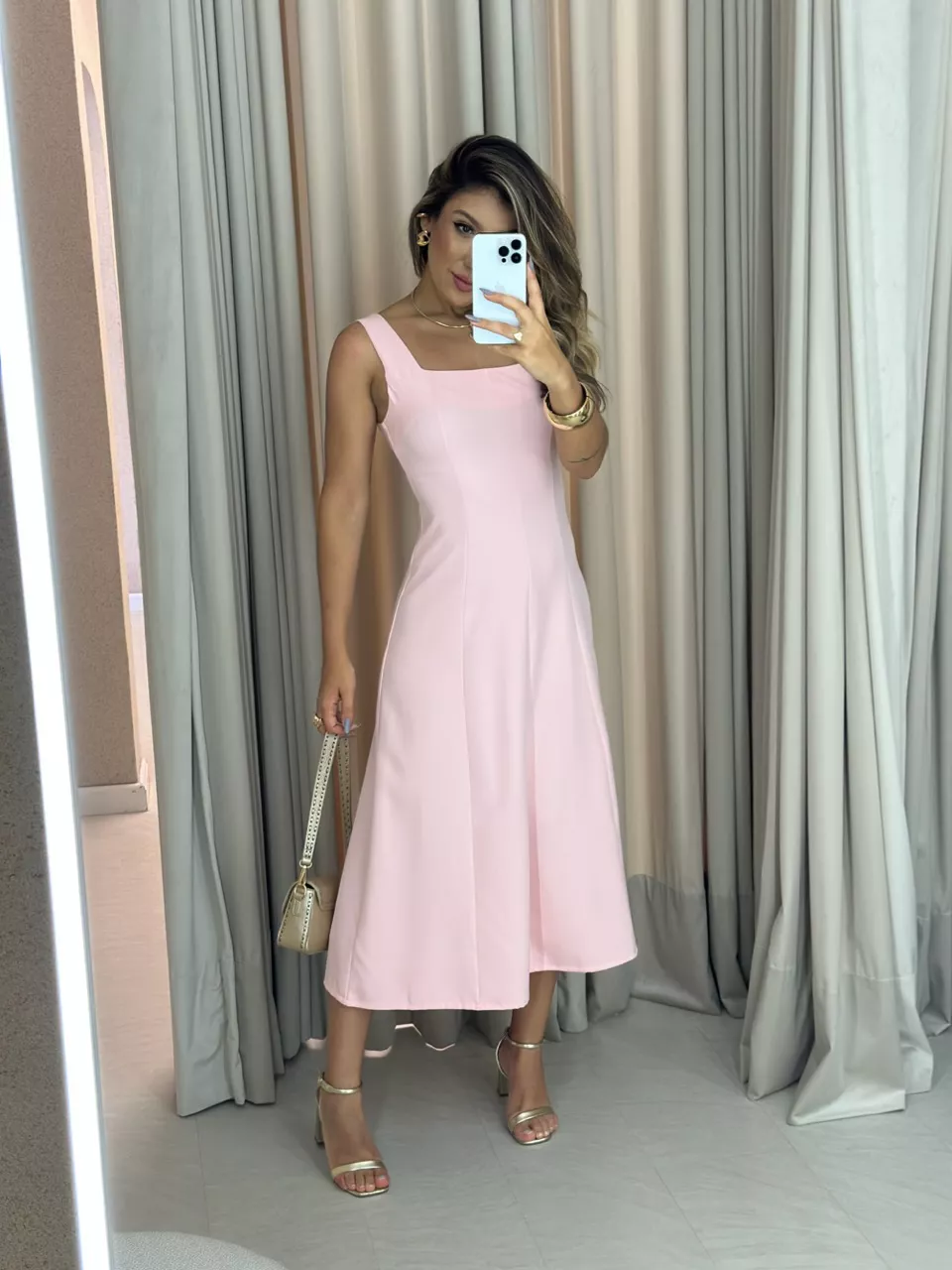 VESTIDO CAROLINE MIDI BABY PINK - 0059920366 - CAROLLA FERRARO