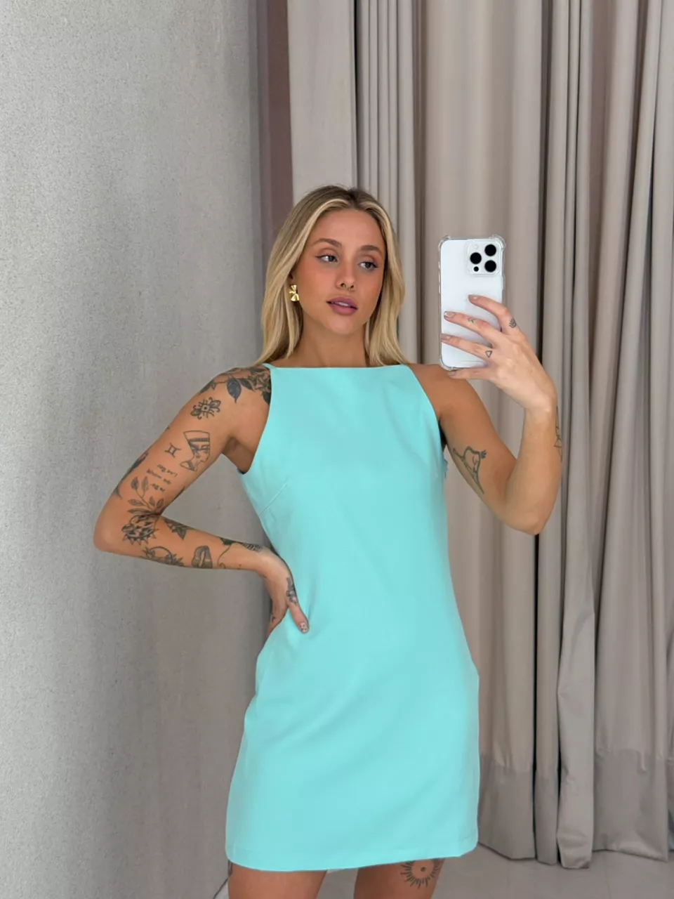 VESTIDO LILIANA CURTO VERDE AGUA