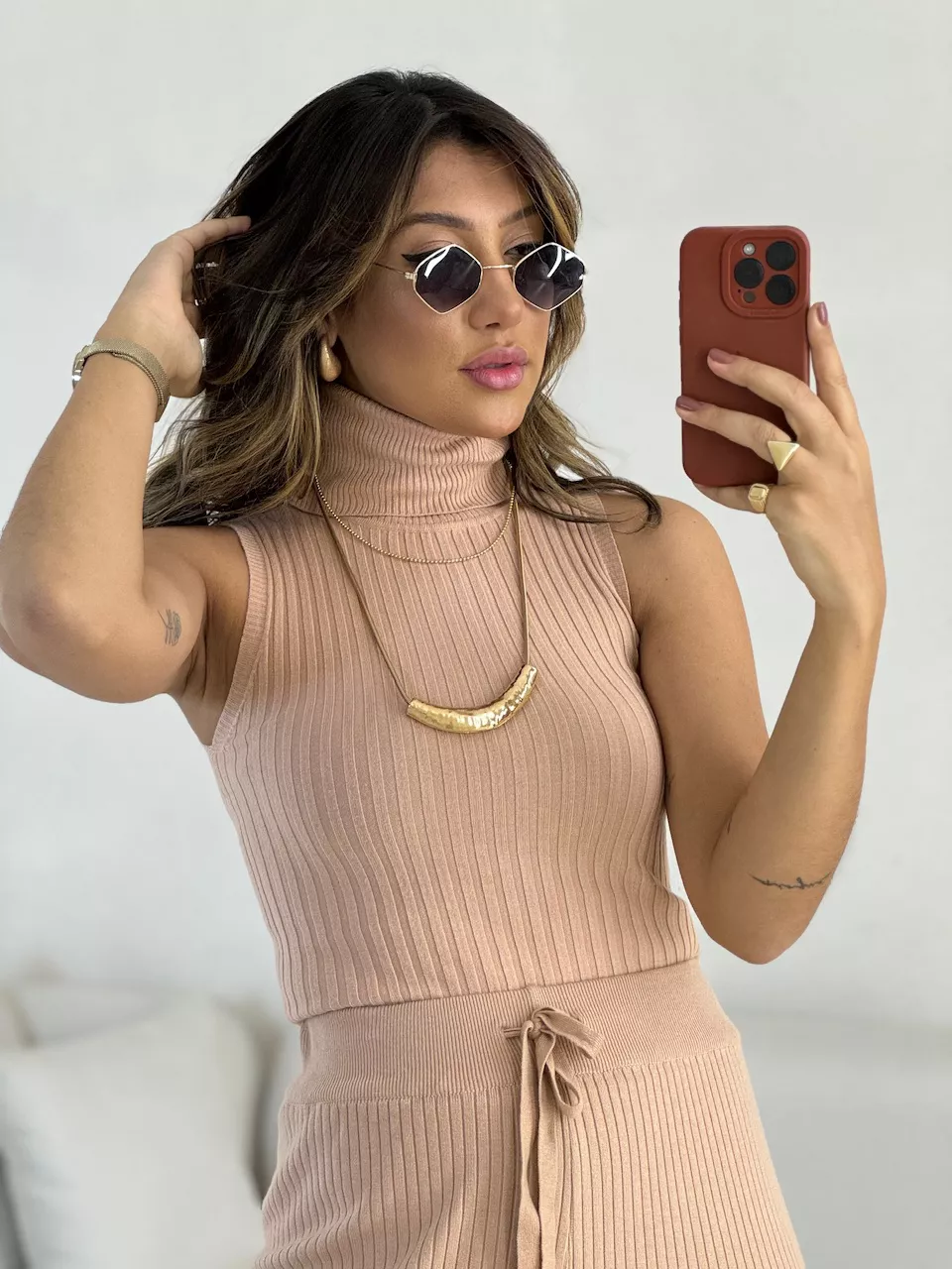 BLUSA SABRINA TRICOT NUDE - 0052510049 - CAROLLA FERRARO