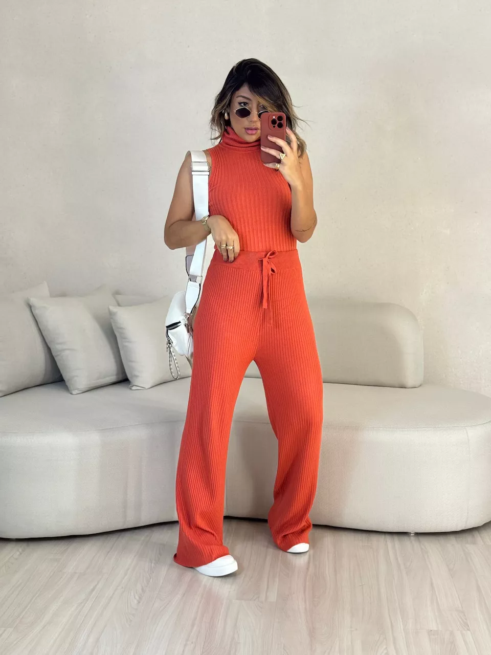 CALÇA ISADORA TRICOT CORAL