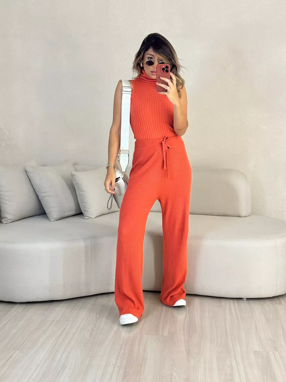 CALÇA ISADORA TRICOT CORAL