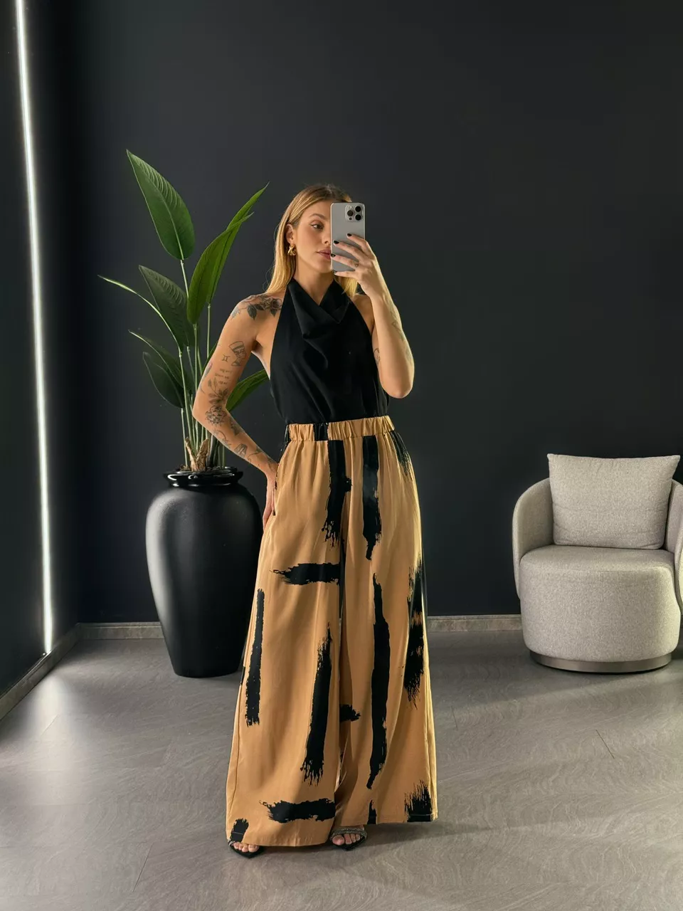 CALÇA MAYA ESTAMPADA NUDE - 0048330049 - CAROLLA FERRARO