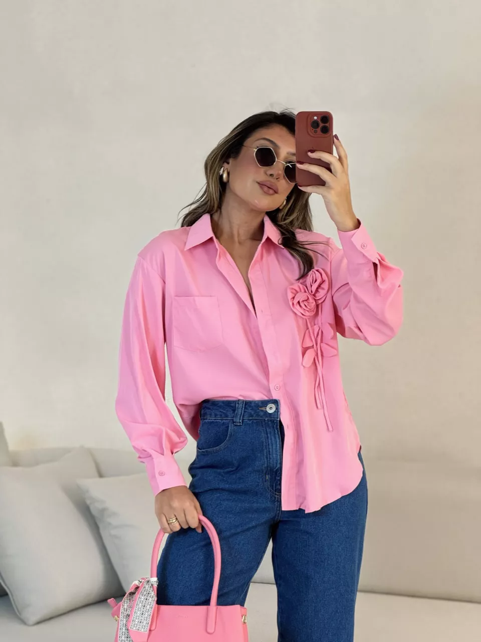 CAMISA ELOÁ FLOR ROSA
