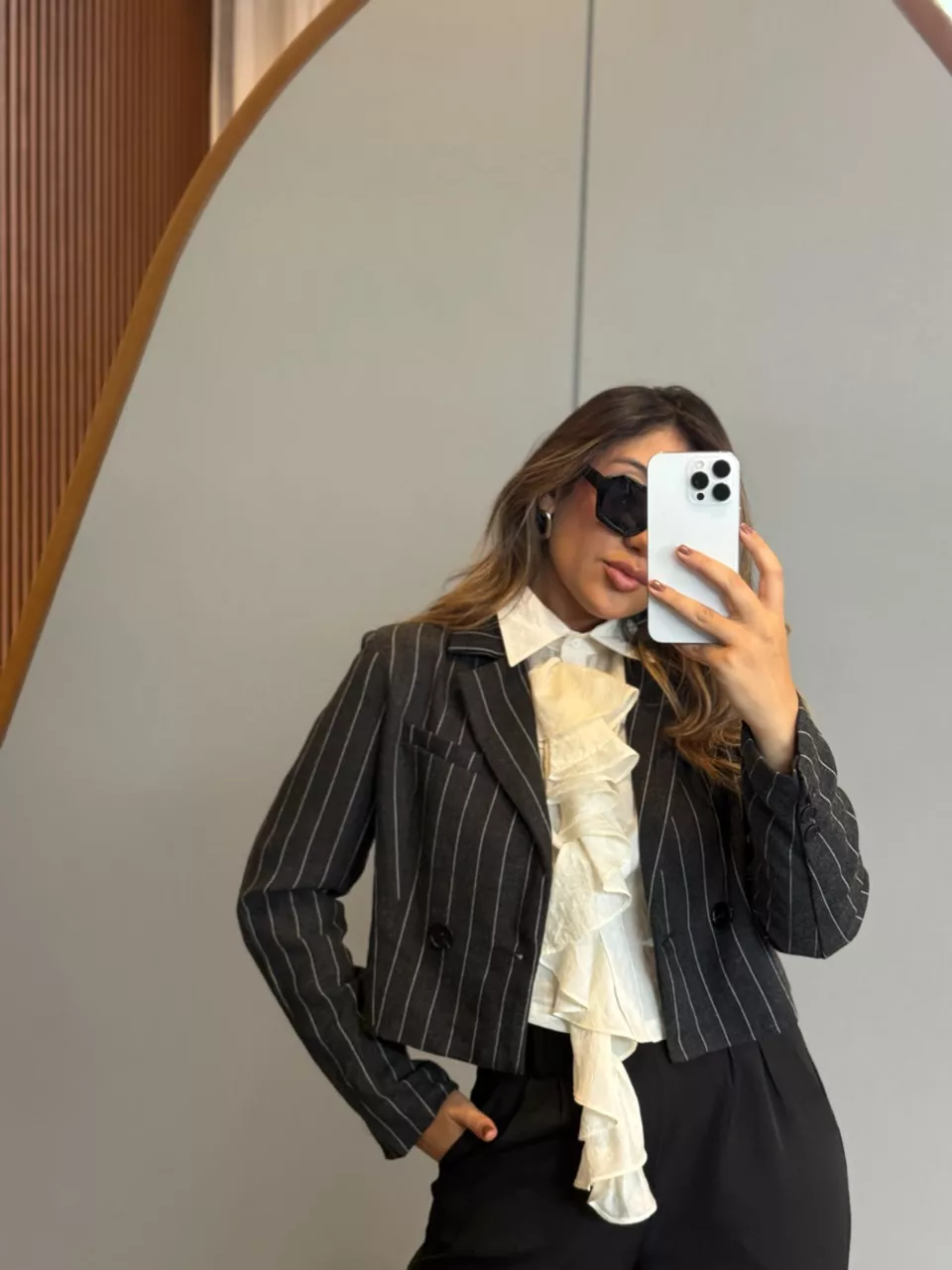 BLAZER CELINE RISCA DE GIZ GRAFITE - 0065990250 - CAROLLA FERRARO