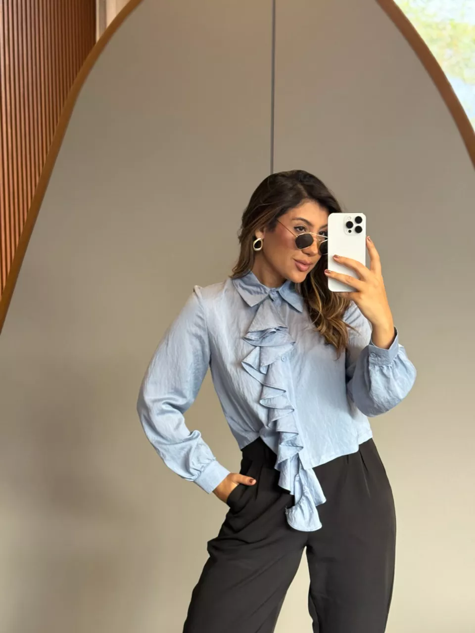 CAMISA SIMONE BABADO azul - 0066100109 - CAROLLA FERRARO