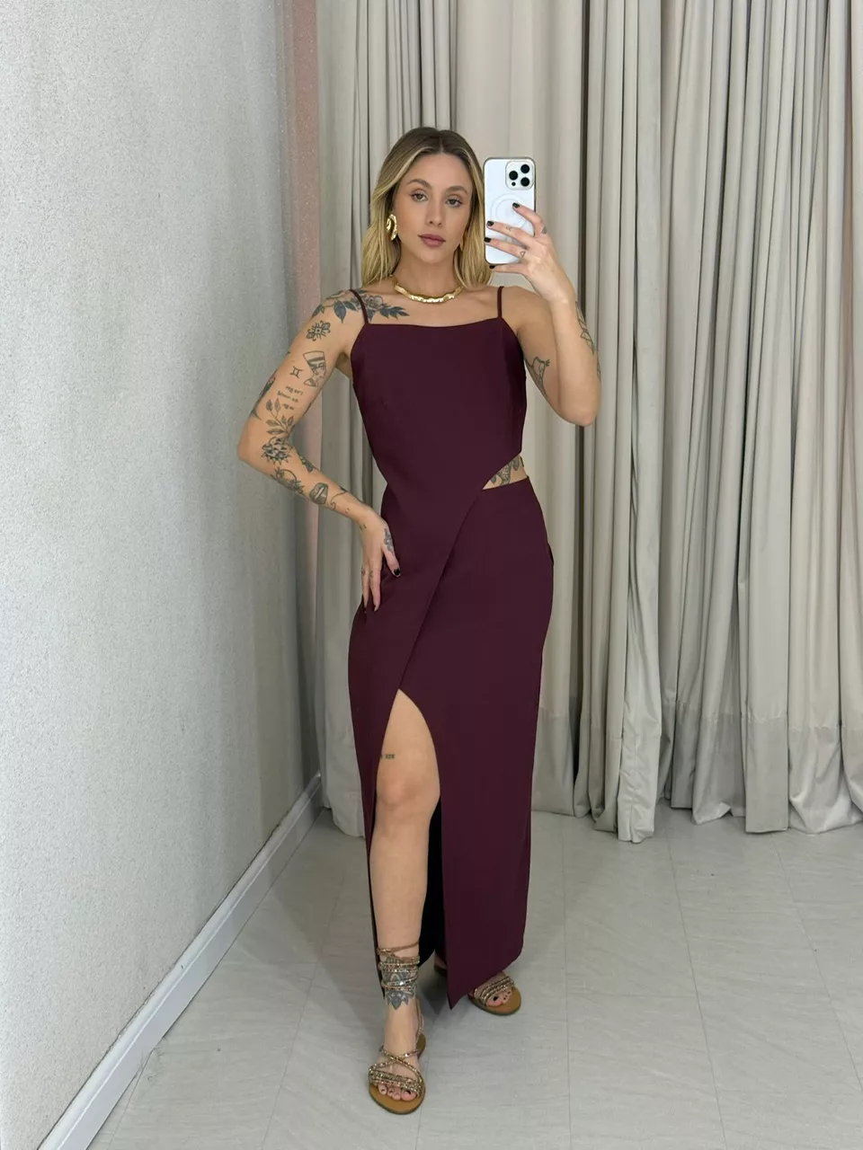 VESTIDO MARIA LUIZA ALÇA VINHO