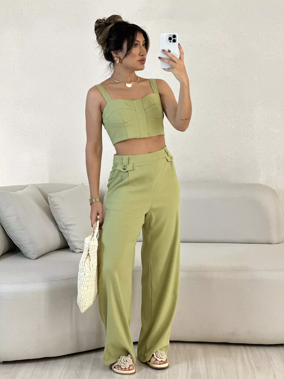 CONJUNTO RAFAELA TOP CALÇA PISTACHE - 0054560145 - CAROLLA FERRARO