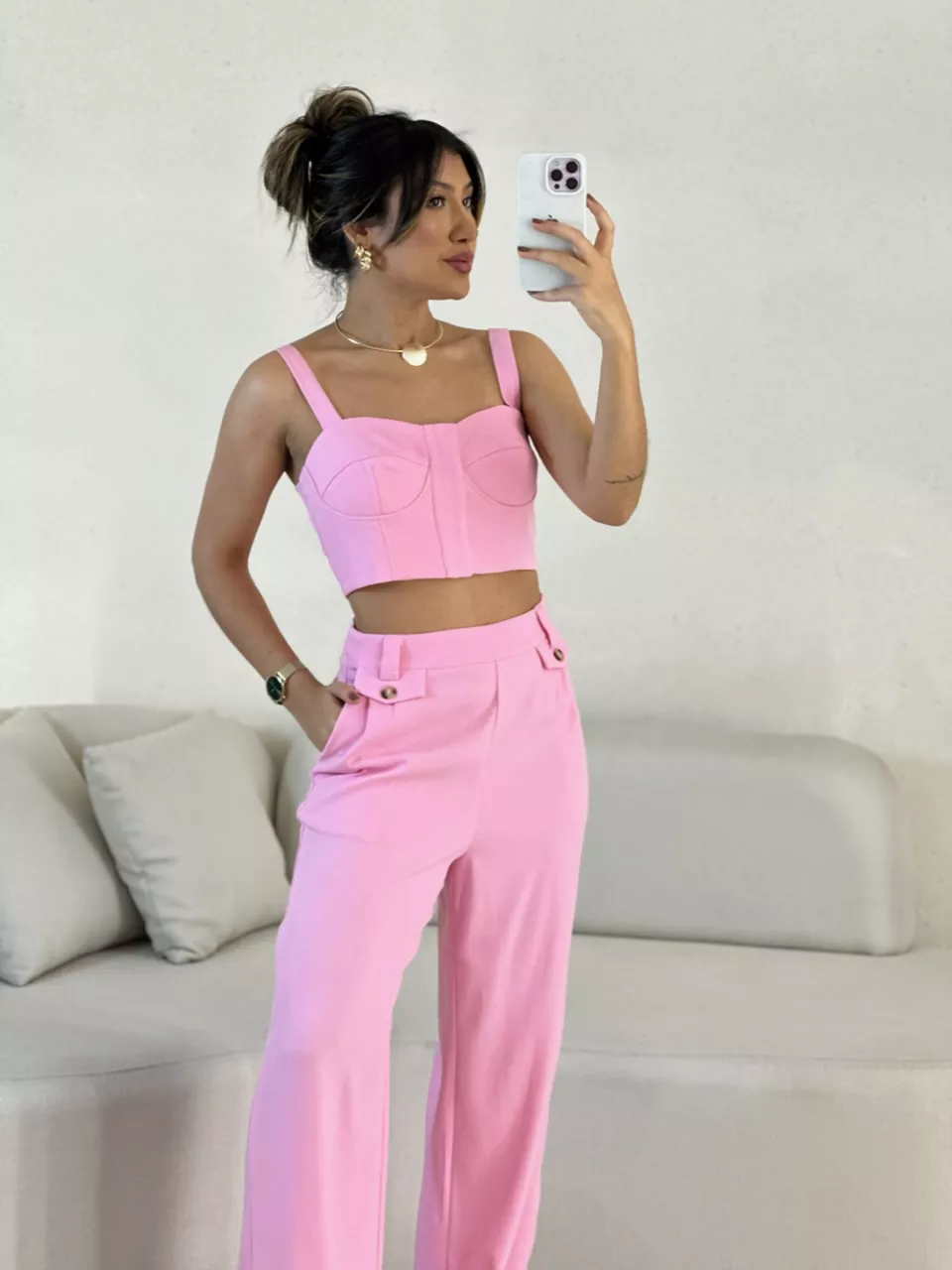 CONJUNTO RAFAELA TOP CALÇA BABY PINK
