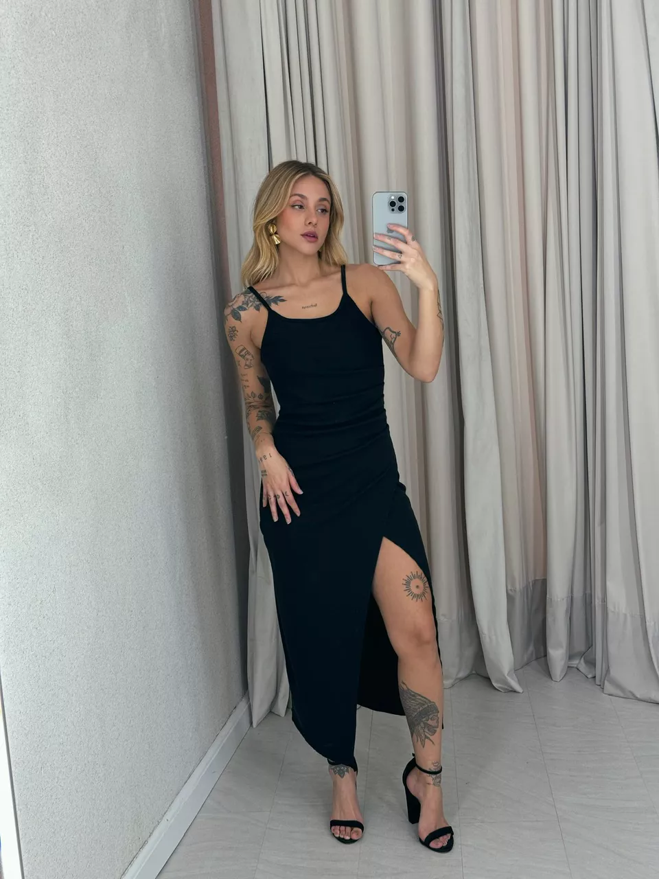 VESTIDO ANA LUIZA DRAPEADO PRETO