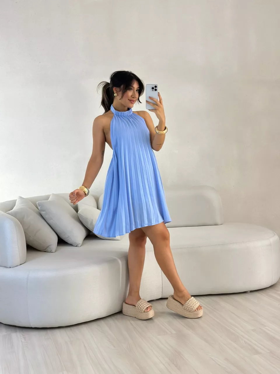 VESTIDO NÁTALI PLISSADO AZUL - 0057760109 - CAROLLA FERRARO