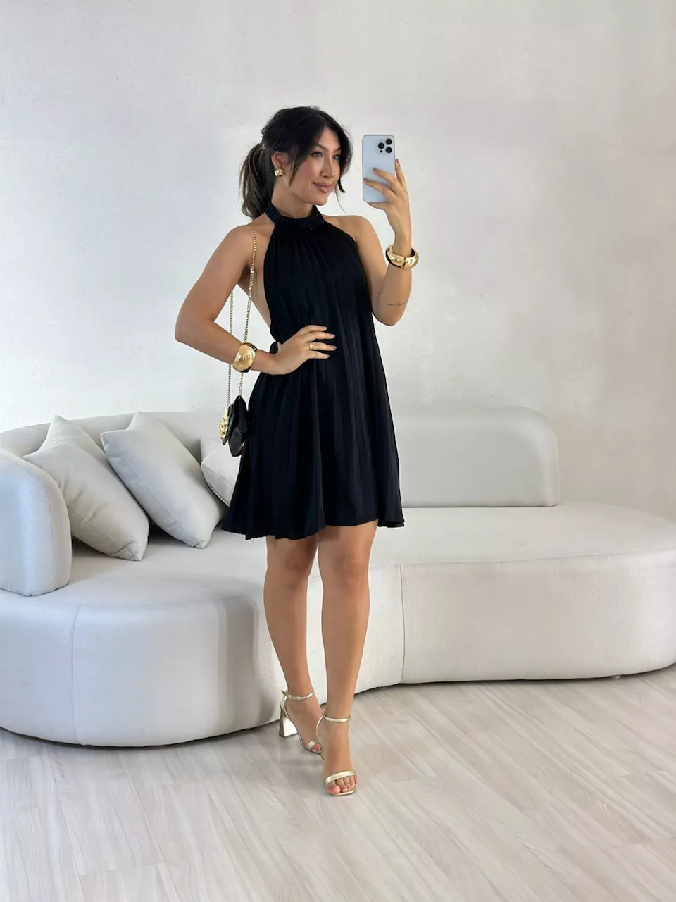 VESTIDO NÁTALI PLISSADO PRETO - 0057760032 - CAROLLA FERRARO