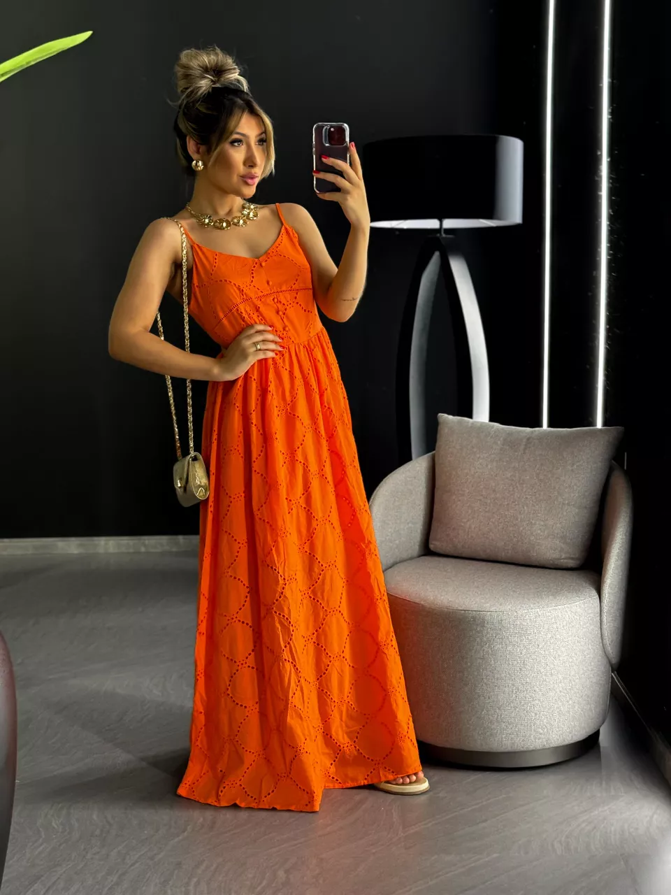 VESTIDO EVELYN LAISE LONGO LARANJA