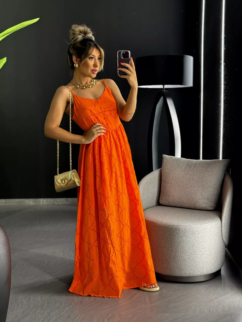VESTIDO EVELYN LAISE LONGO LARANJA