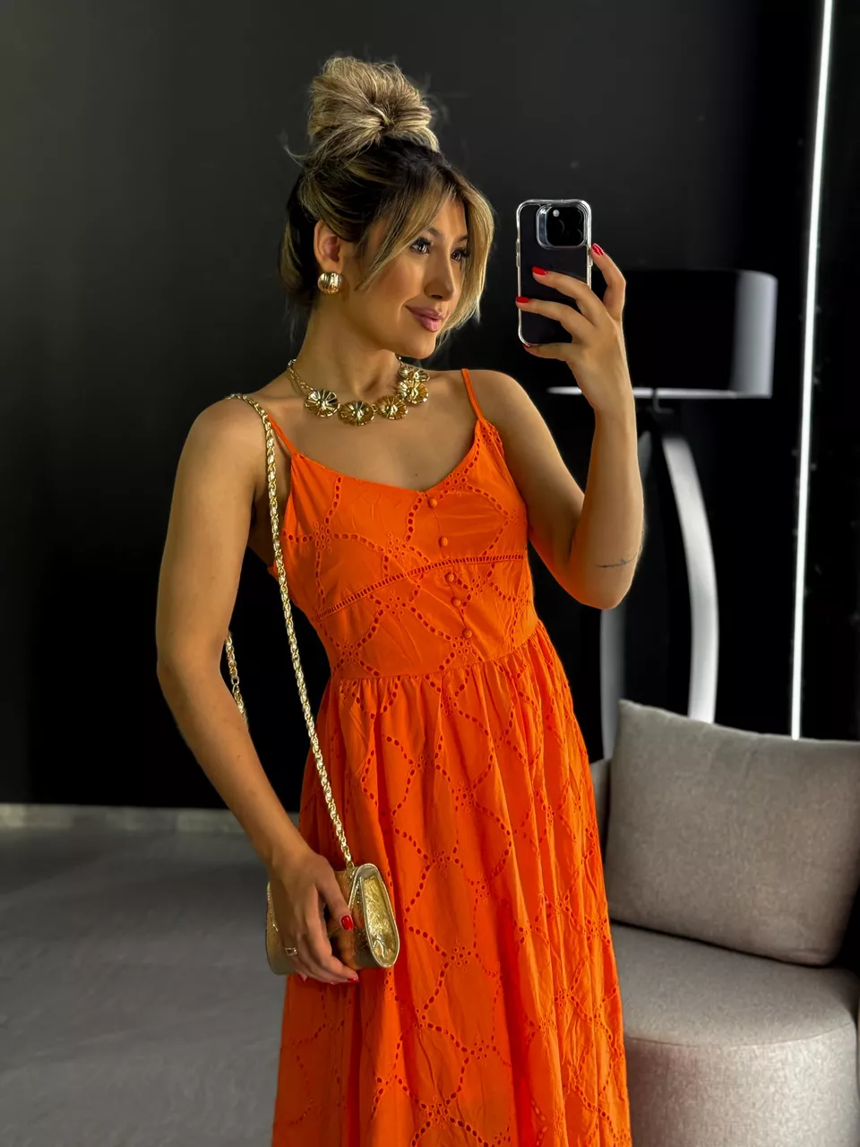 VESTIDO EVELYN LAISE LONGO LARANJA