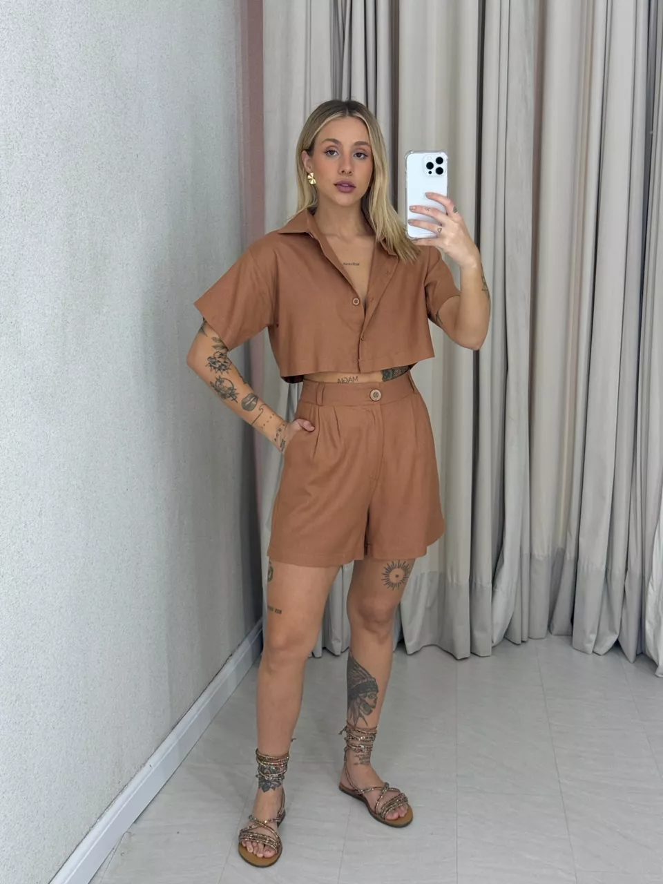 CONJUNTO MELODY SHORT CARAMELO - 0061690095 - CAROLLA FERRARO
