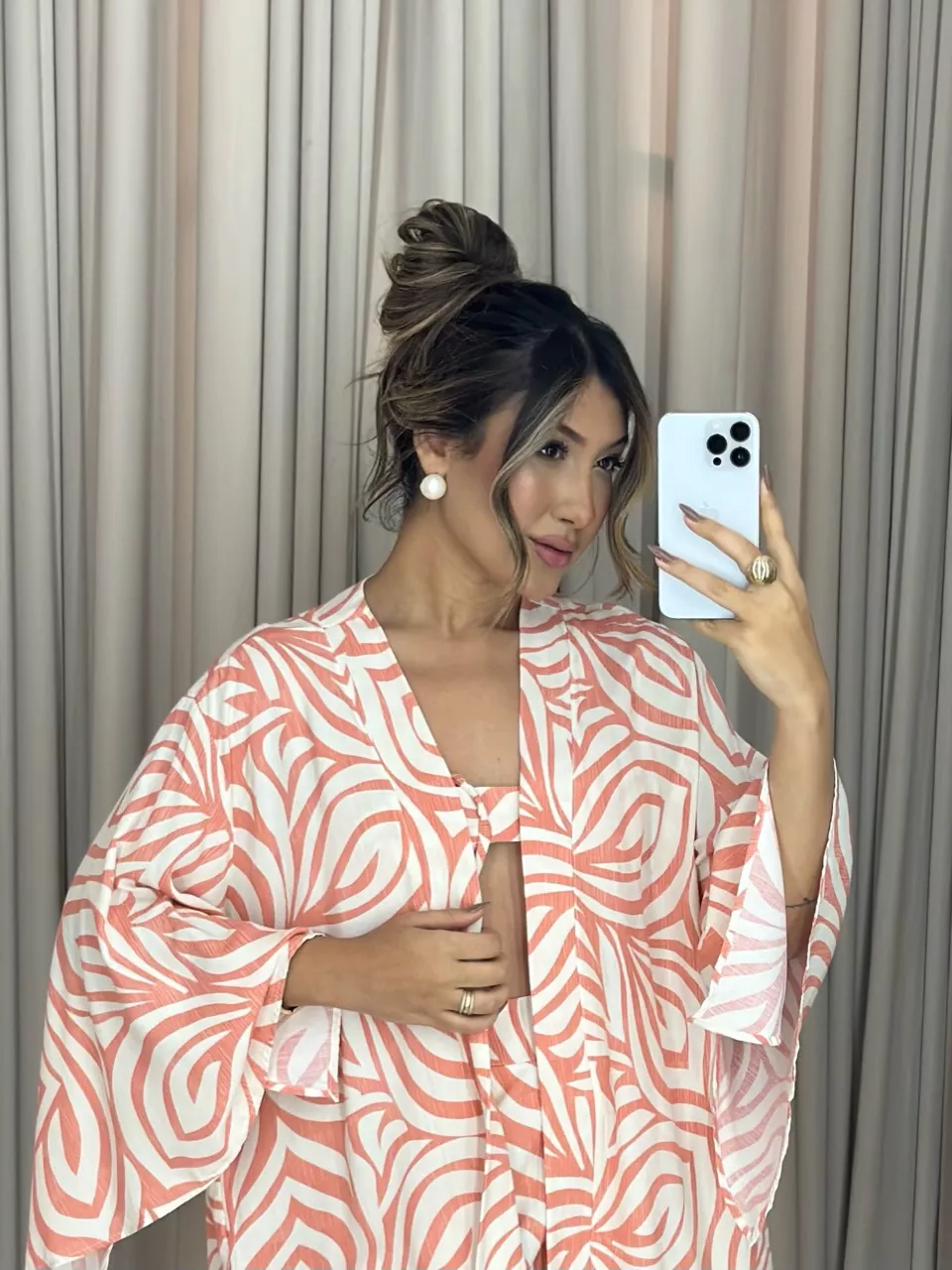 CONJUNTO PAULA TOP Kimono Pêssego