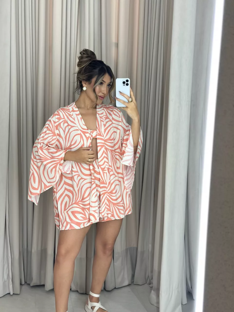 CONJUNTO PAULA TOP Kimono Pêssego