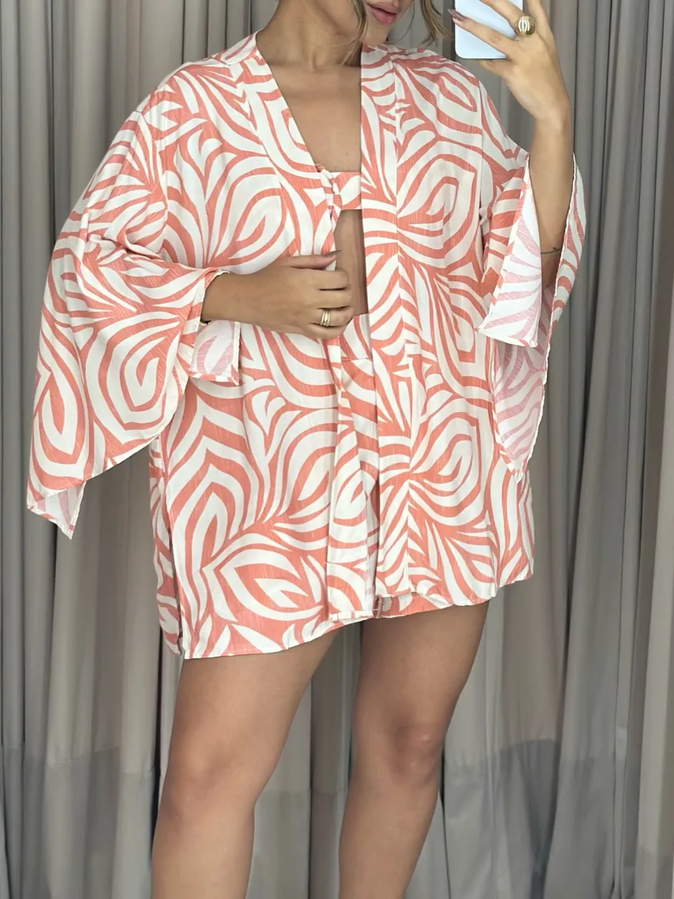 CONJUNTO PAULA TOP Kimono Pêssego
