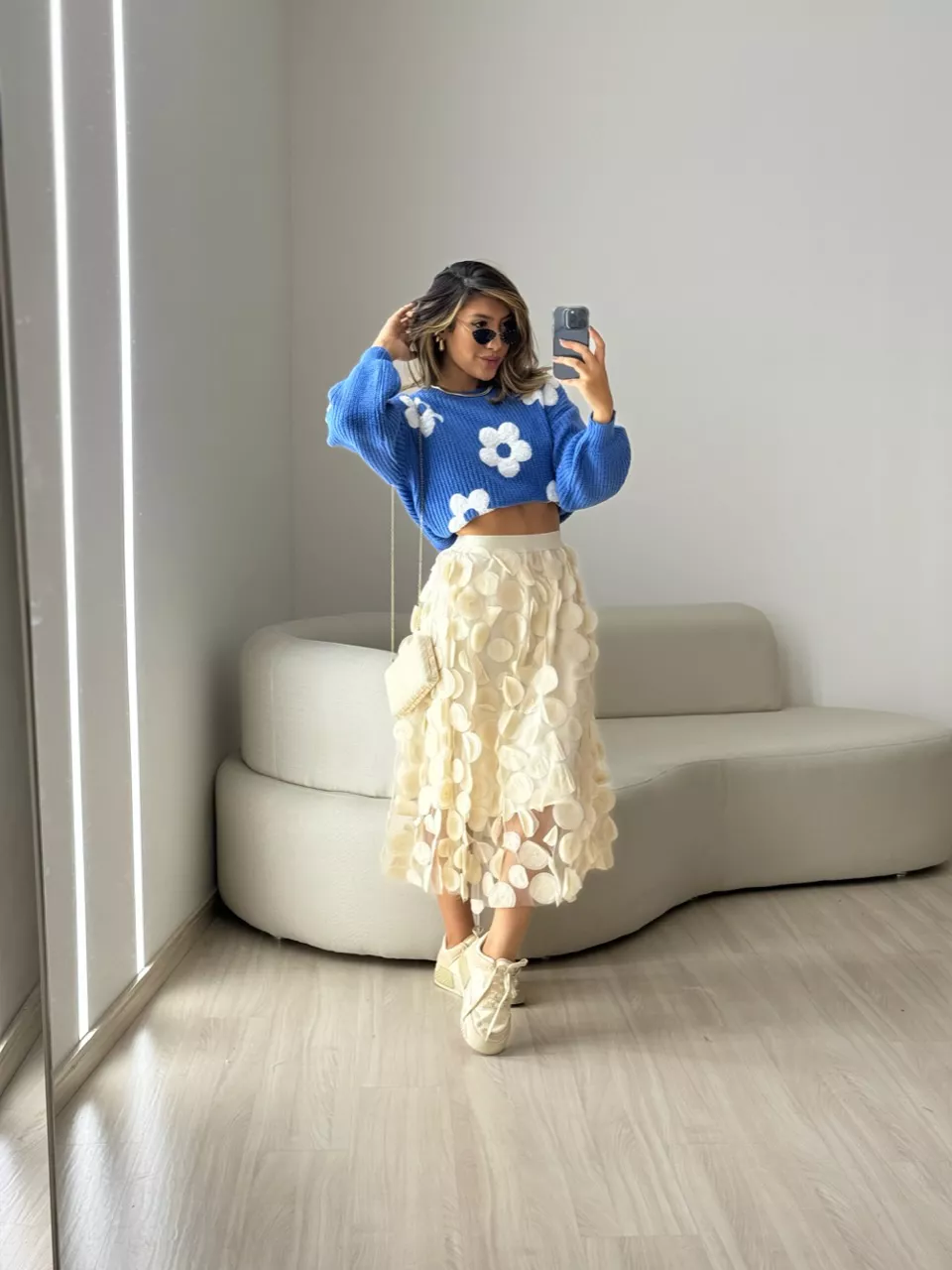 TRICOT ANA FLORES AZUL