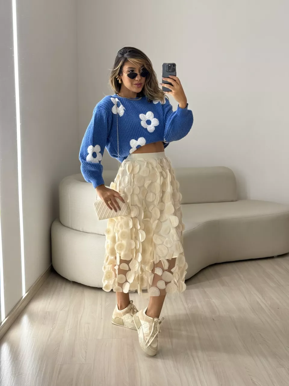 TRICOT ANA FLORES AZUL