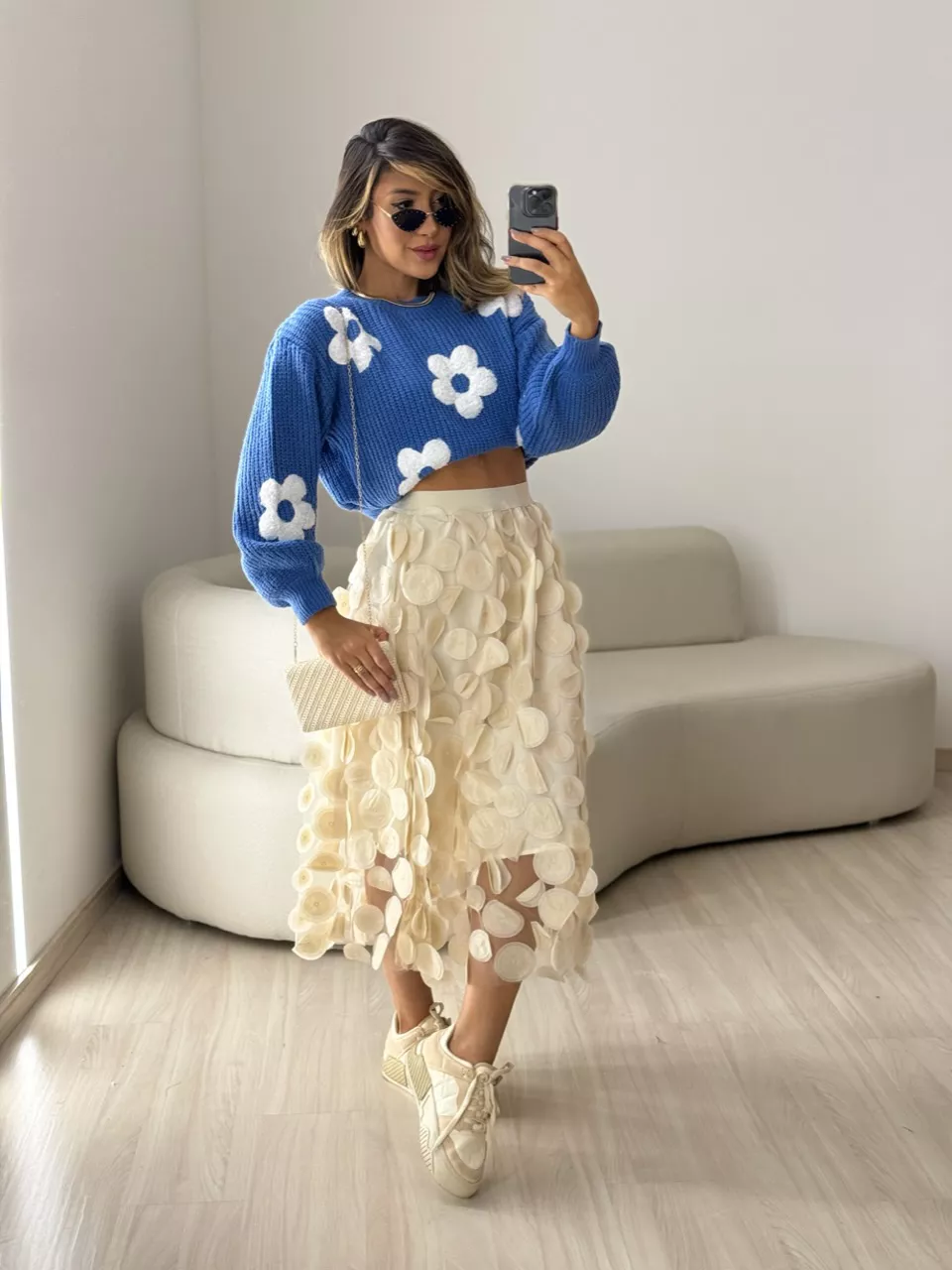 TRICOT ANA FLORES AZUL
