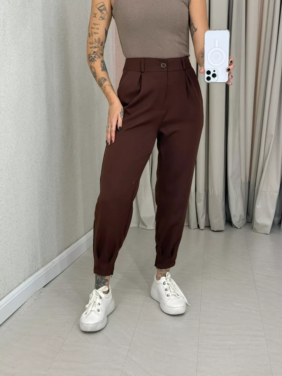 CALÇA SABRINA CENOURA MARROM - 0062680054 - CAROLLA FERRARO