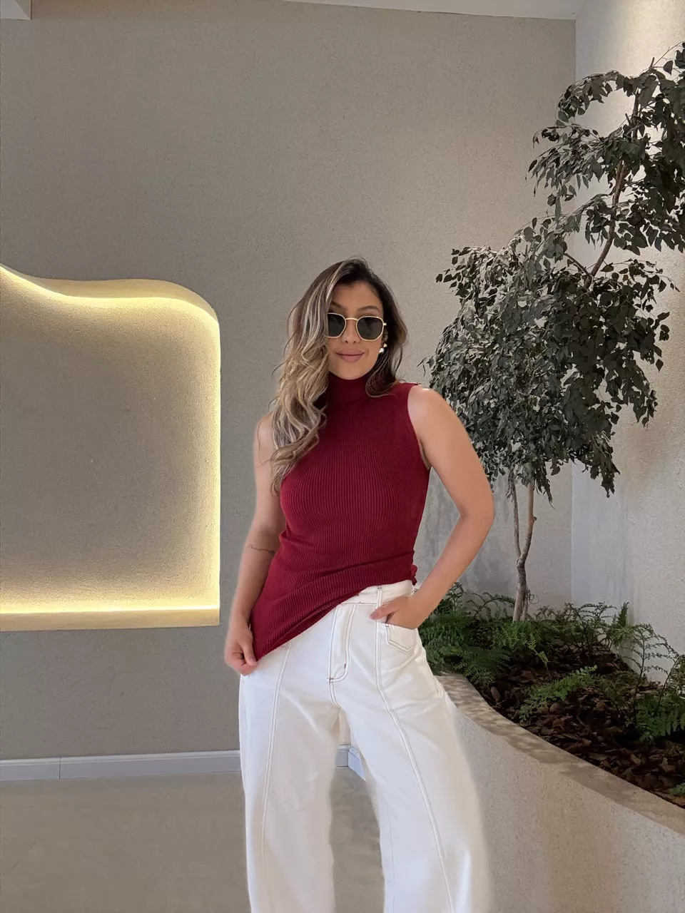 BLUSA ANA TEREZA GOLA VINHO - 0066130168 - CAROLLA FERRARO