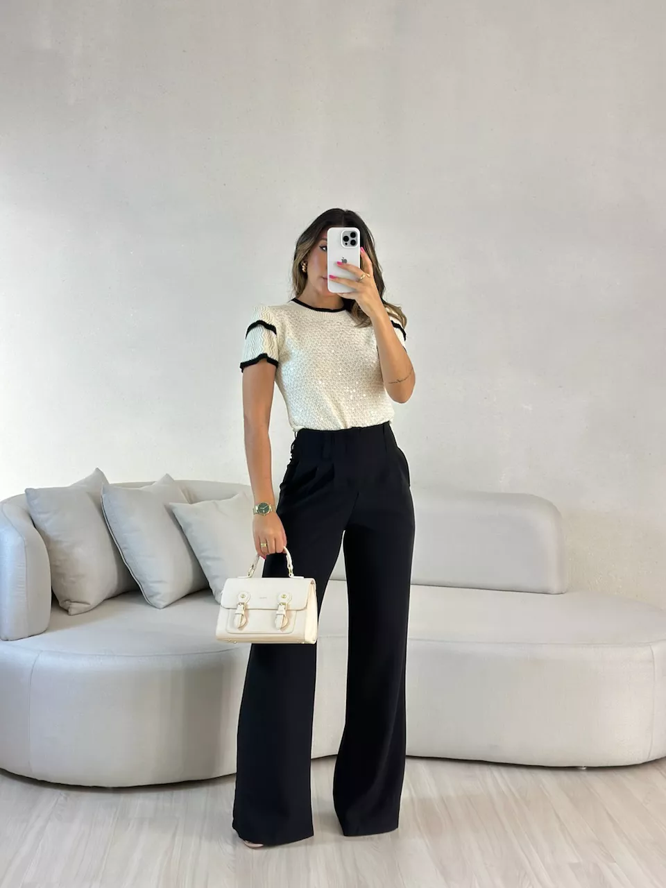 BLUSA SOFIA TRICOT PAETÊ Marfim - 0054670056 - CAROLLA FERRARO