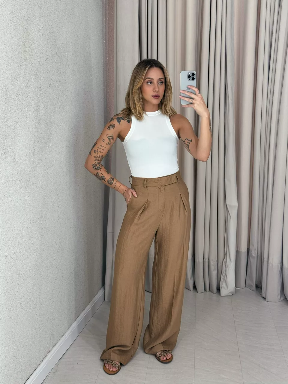 CALÇA SAMANTA PANTALONA CARAMELO - 0056610095 - CAROLLA FERRARO