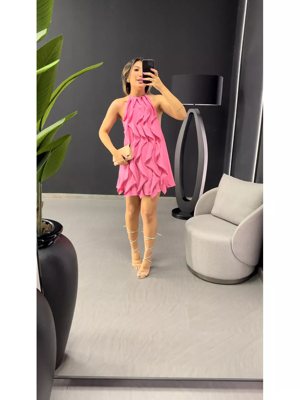 VESTIDO STELLA BABADO VERTICAL Rosa