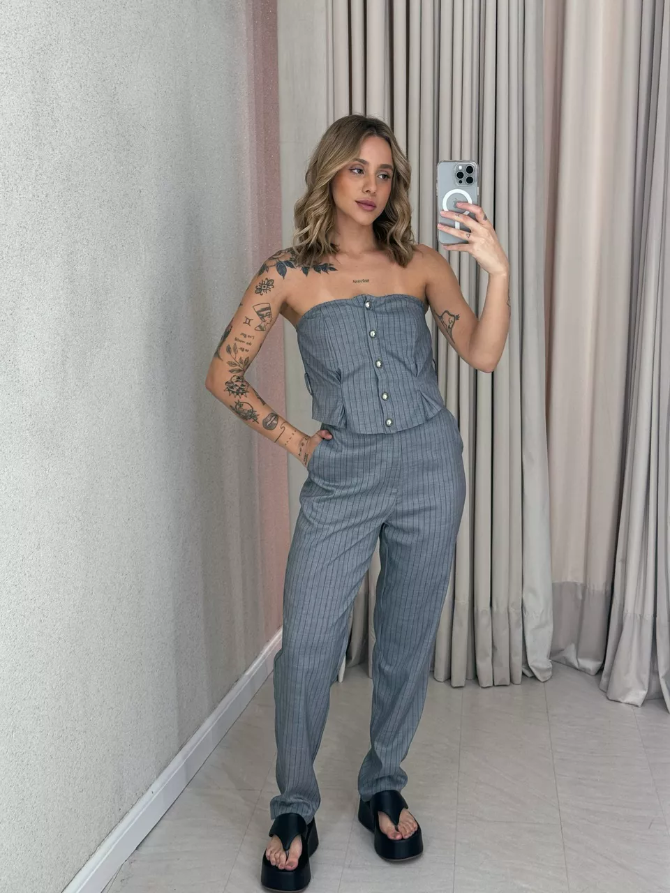 CONJUNTO PALOMA RISCA DE GIZ Cinza - 0057820091 - CAROLLA FERRARO