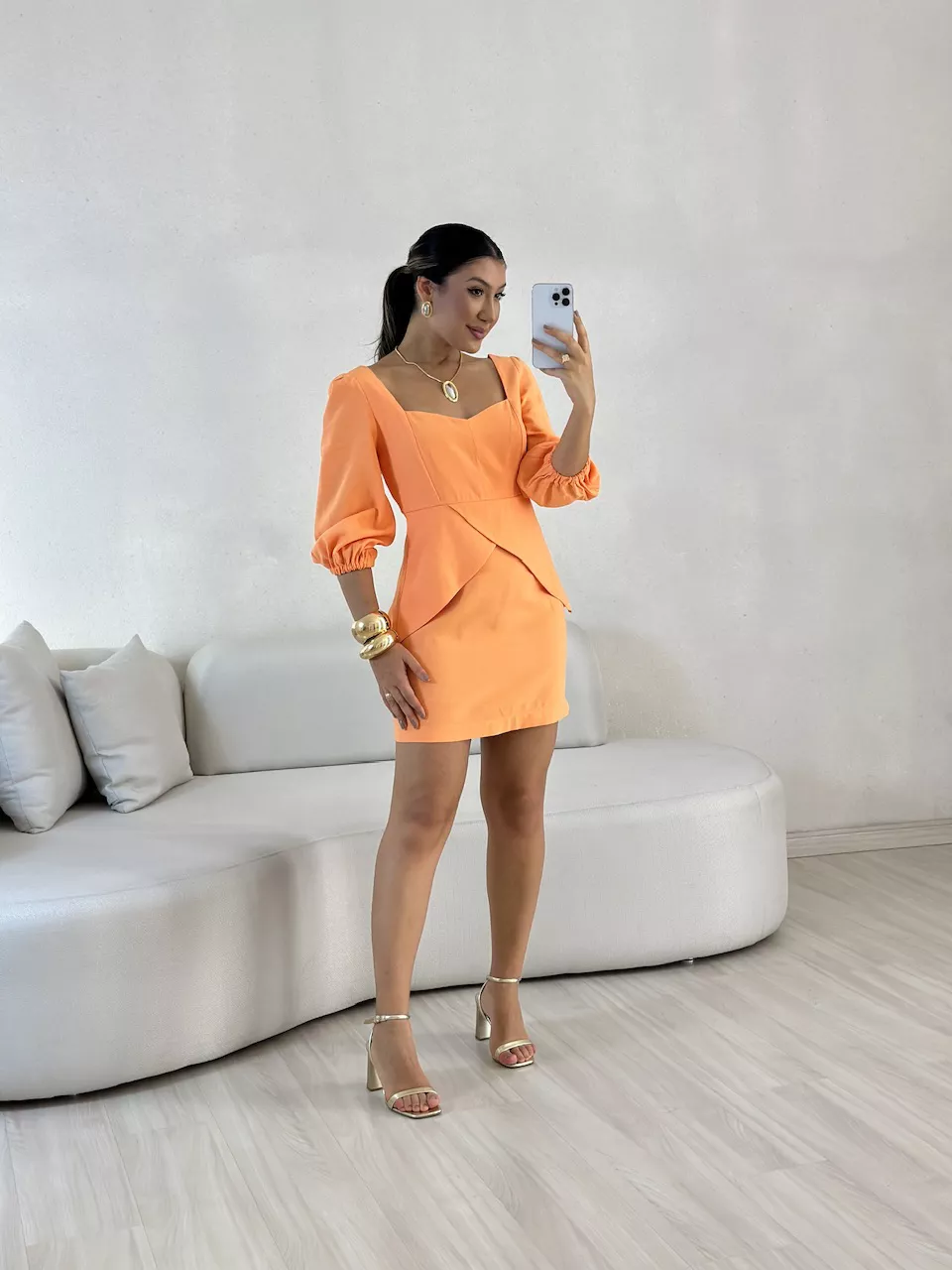 VESTIDO ANGELITA MANGA BUFANTE LARANJA - 005783006 - CAROLLA FERRARO