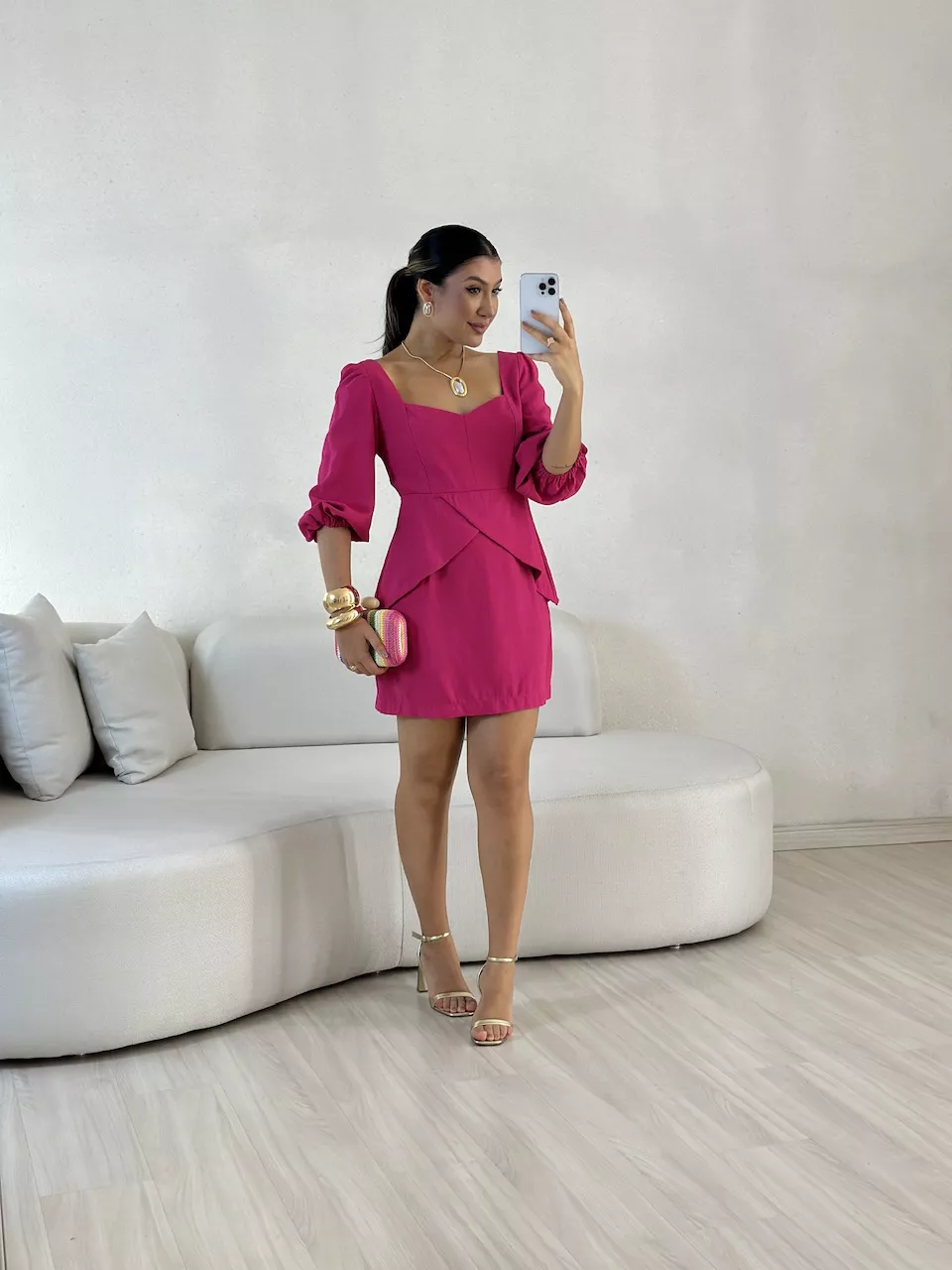 VESTIDO ANGELITA MANGA BUFANTE PINK - 0057830037 - CAROLLA FERRARO