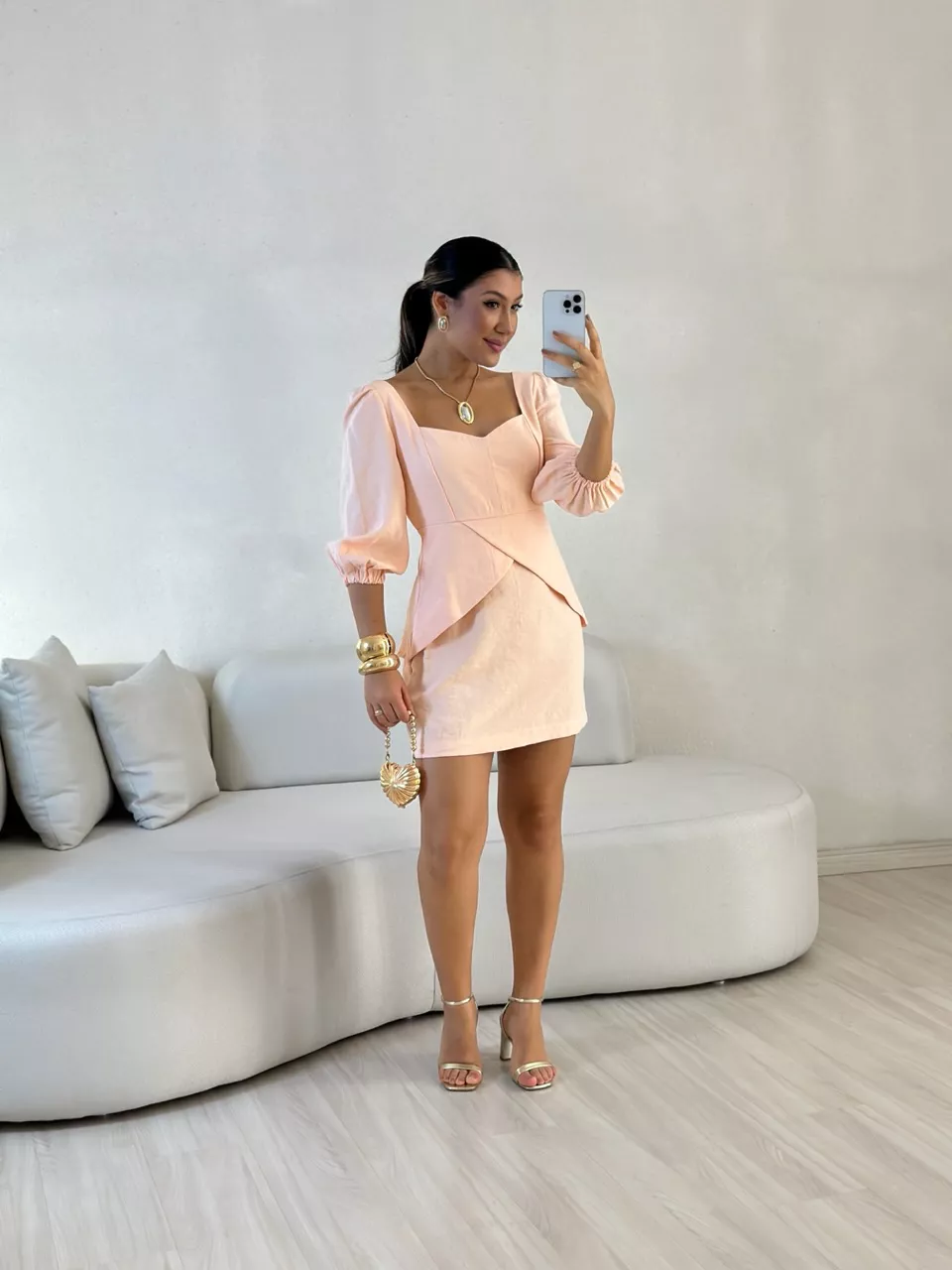 VESTIDO ANGELITA MANGA BUFANTE SALMÃO - 0057830021 - CAROLLA FERRARO