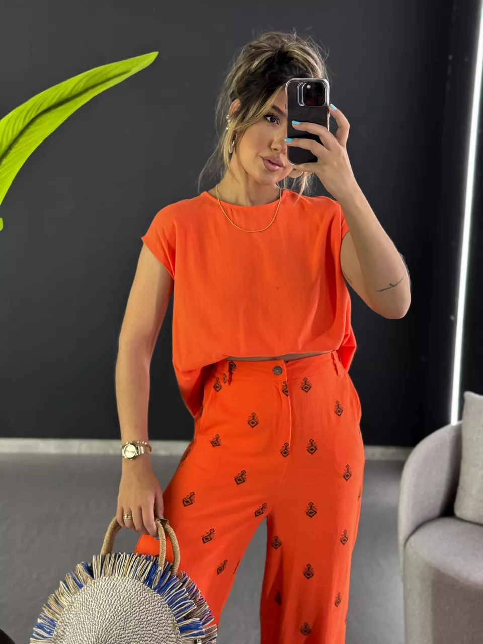 BLUSA BOTÕES COSTAS LARANJA - 0048070068 - CAROLLA FERRARO