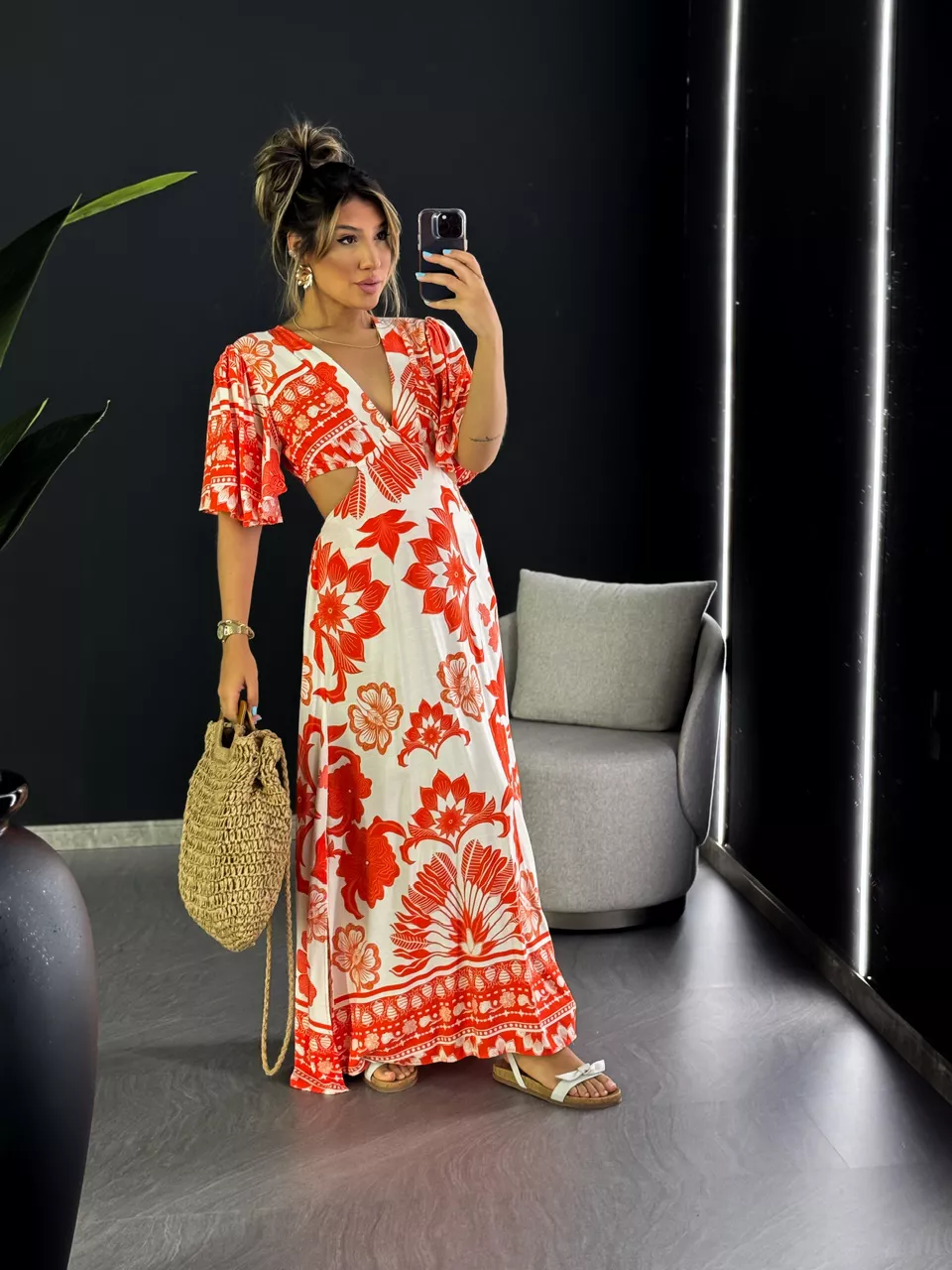 VESTIDO IPANEMA MANGA LARANJA - 0033400068 - CAROLLA FERRARO