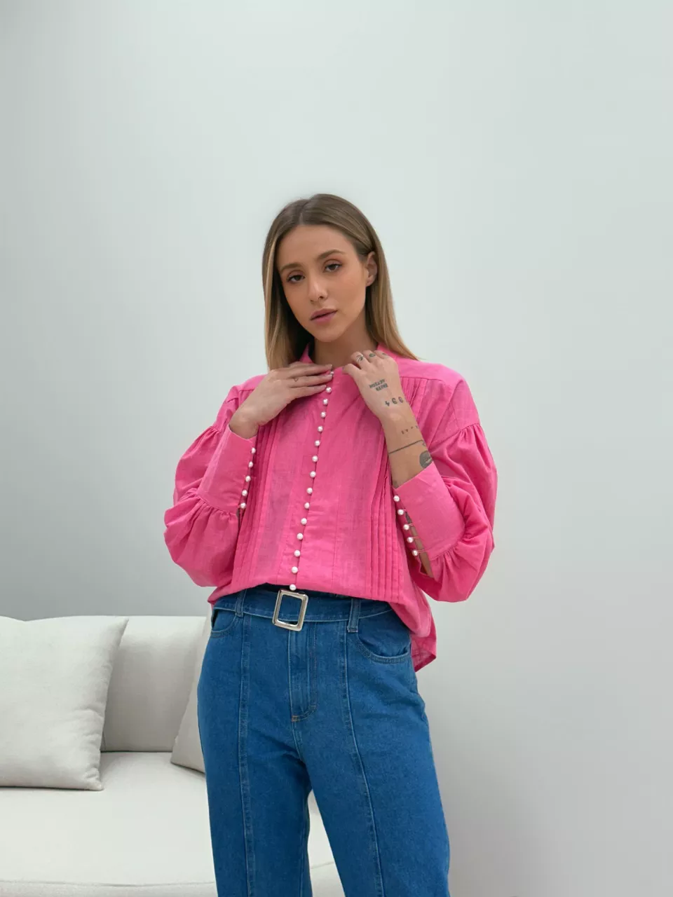 CAMISA BOTÕES PÉROLA ROSA