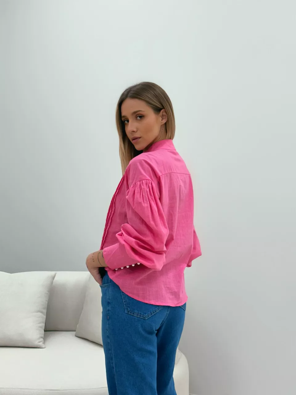 CAMISA BOTÕES PÉROLA ROSA