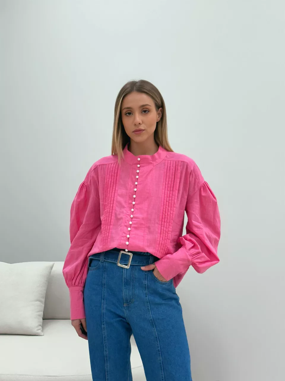 CAMISA BOTÕES PÉROLA ROSA
