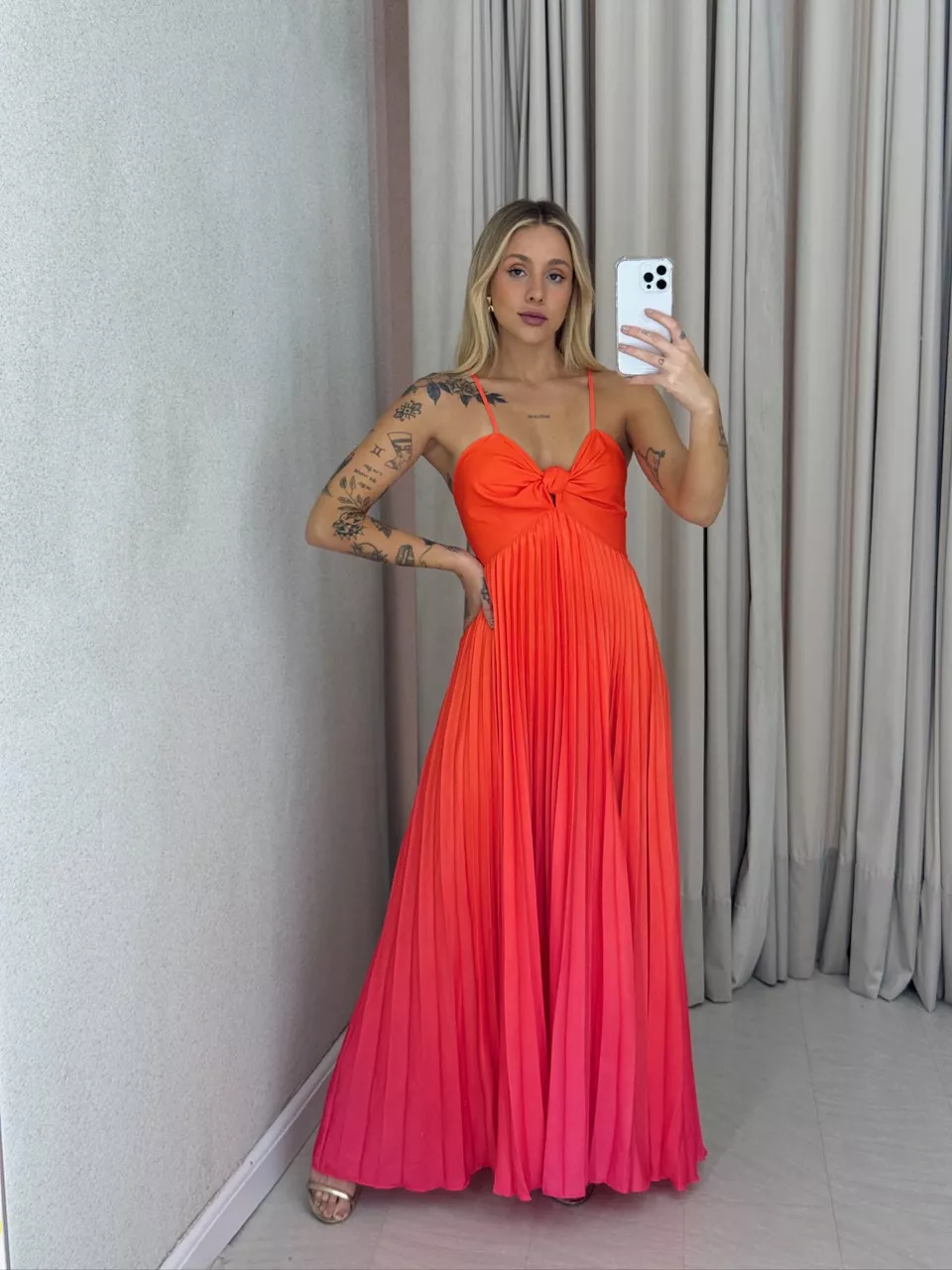 VESTIDO NORONHA PLISSADO LARANJA - 0060610068 - CAROLLA FERRARO