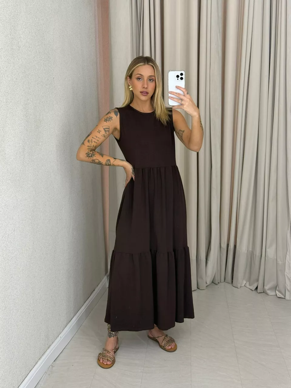 VESTIDO GILDA CAVADO Marrom - 0059440054 - CAROLLA FERRARO
